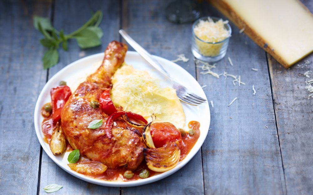 Poulet à la Cacciatora avec purée de polenta gratinée au Gruyère AOP Réserve