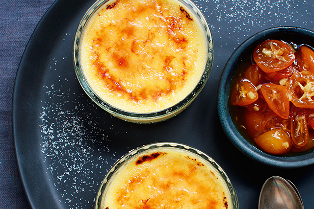 Crème Brûlée mit Tomme Vaudoise und Kumquats